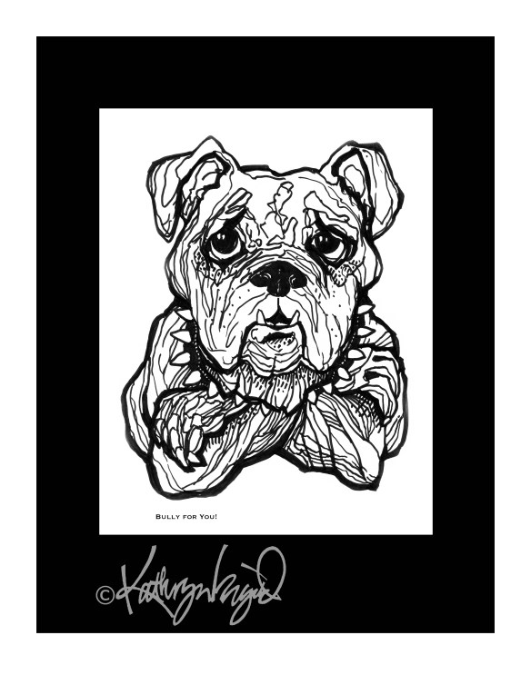BW line drawing of bulldog