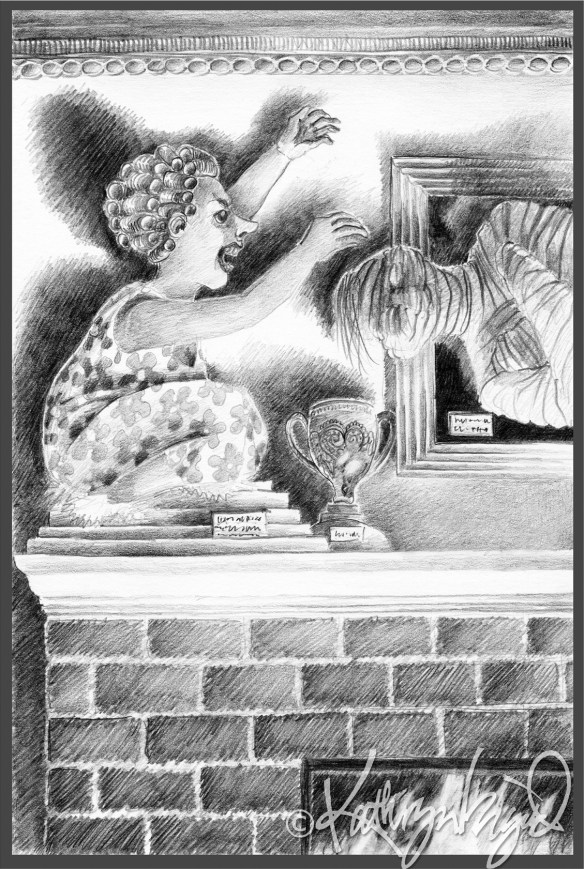 taxidermed wife and mummified husband, graphite on paper