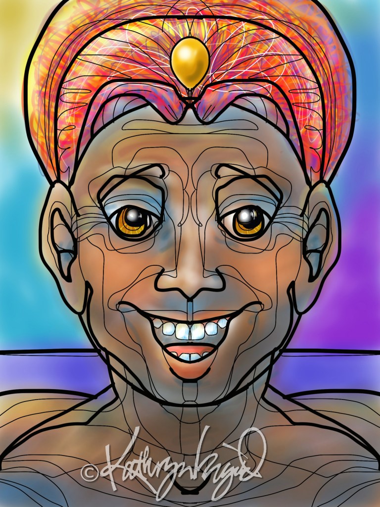 Digital illustration: Grinning Genie 2