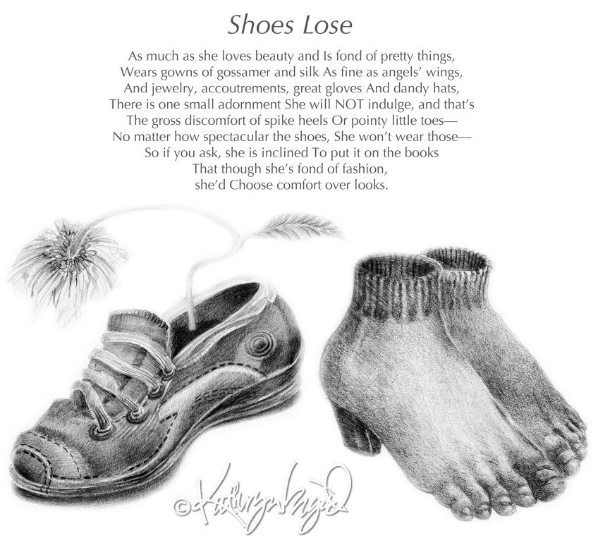 Drawing + text: Shoes Lose