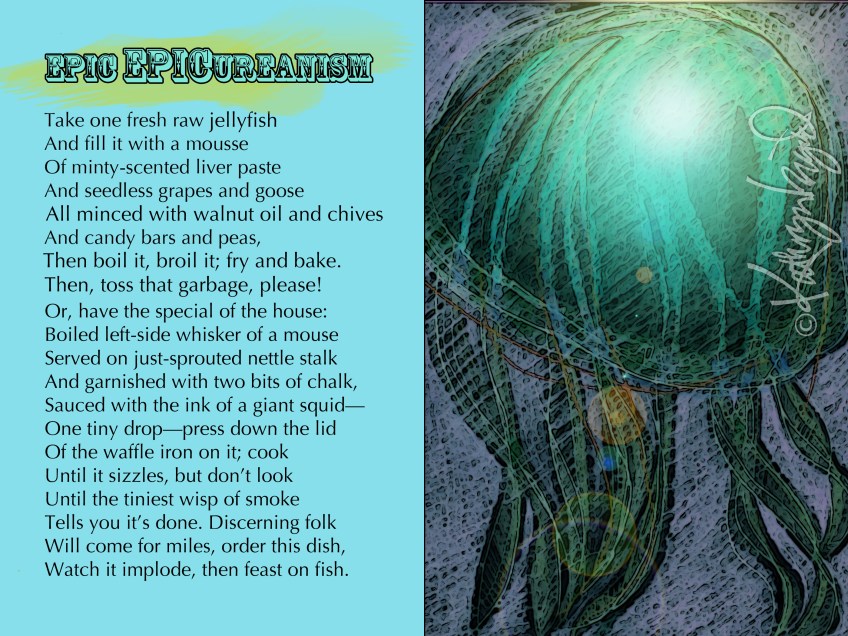 Digital illustration + text: Epic Epicureanism