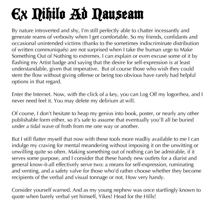 Text: Ex nihilo ad nauseam