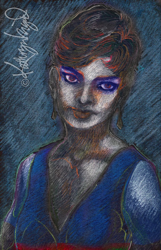 Digitally colored drawing: She Wore a Red Sash