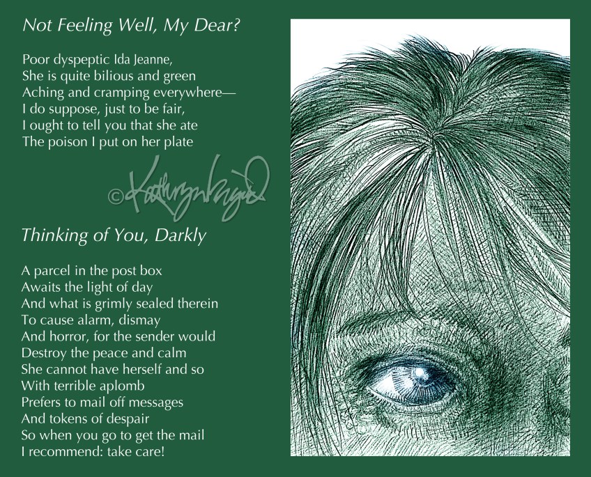 Drawing + text: Thinking of You, Darkly