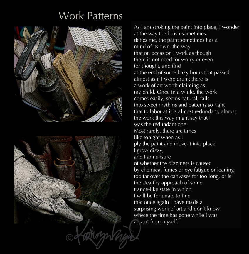 Digital illustrations from photos + text: Work Patterns