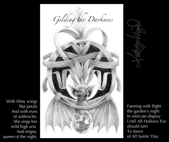 Graphite drawing + text: Gilding the Darkness