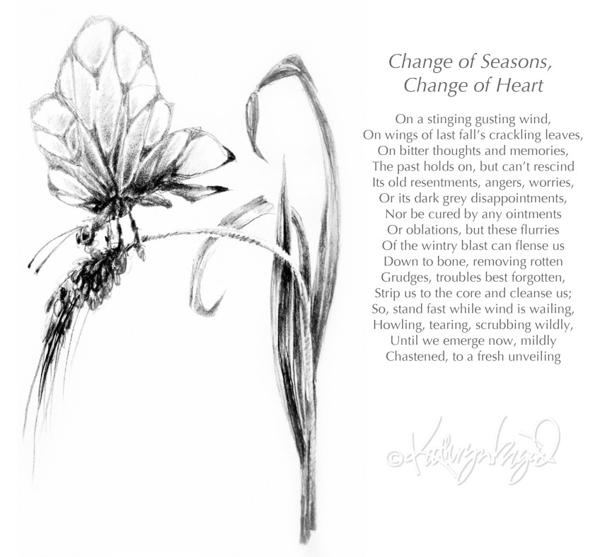 Graphite drawing + text: Change of Heart