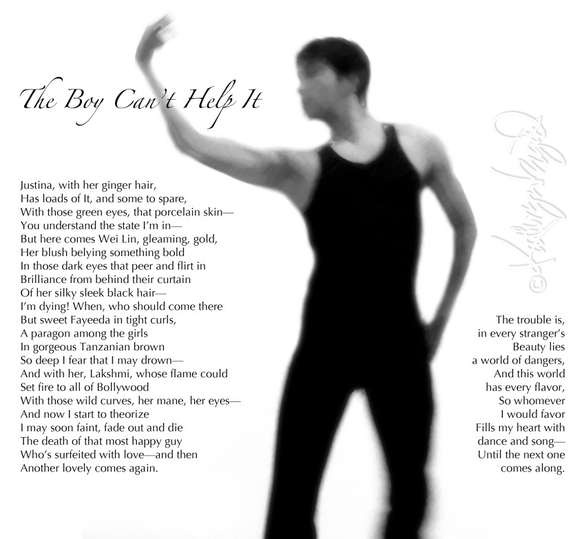 BW photo + text: The Boy Can't Help It