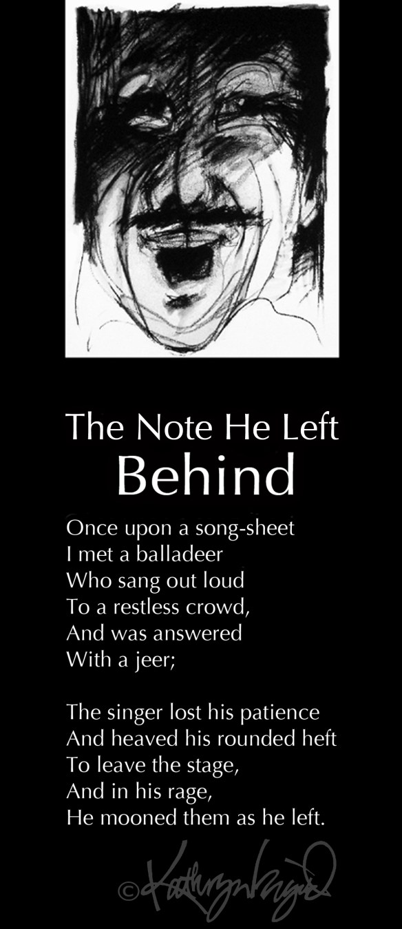 Charcoal drwg + text: The Note He Left Behind