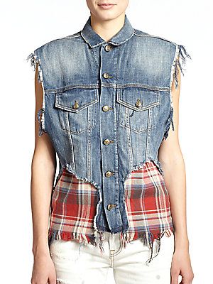 Saks Fifth Avenue Photo: R13 Denim & Plaid Combo Vest