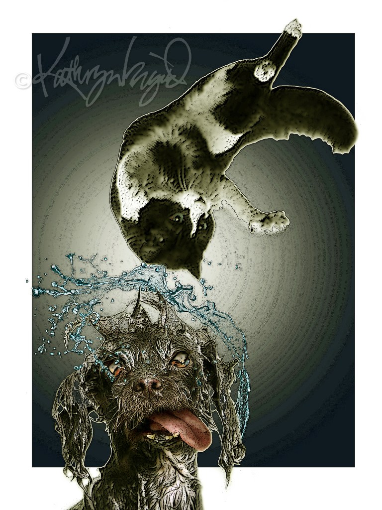 Digital illo: It's Raining Cats on Dogs